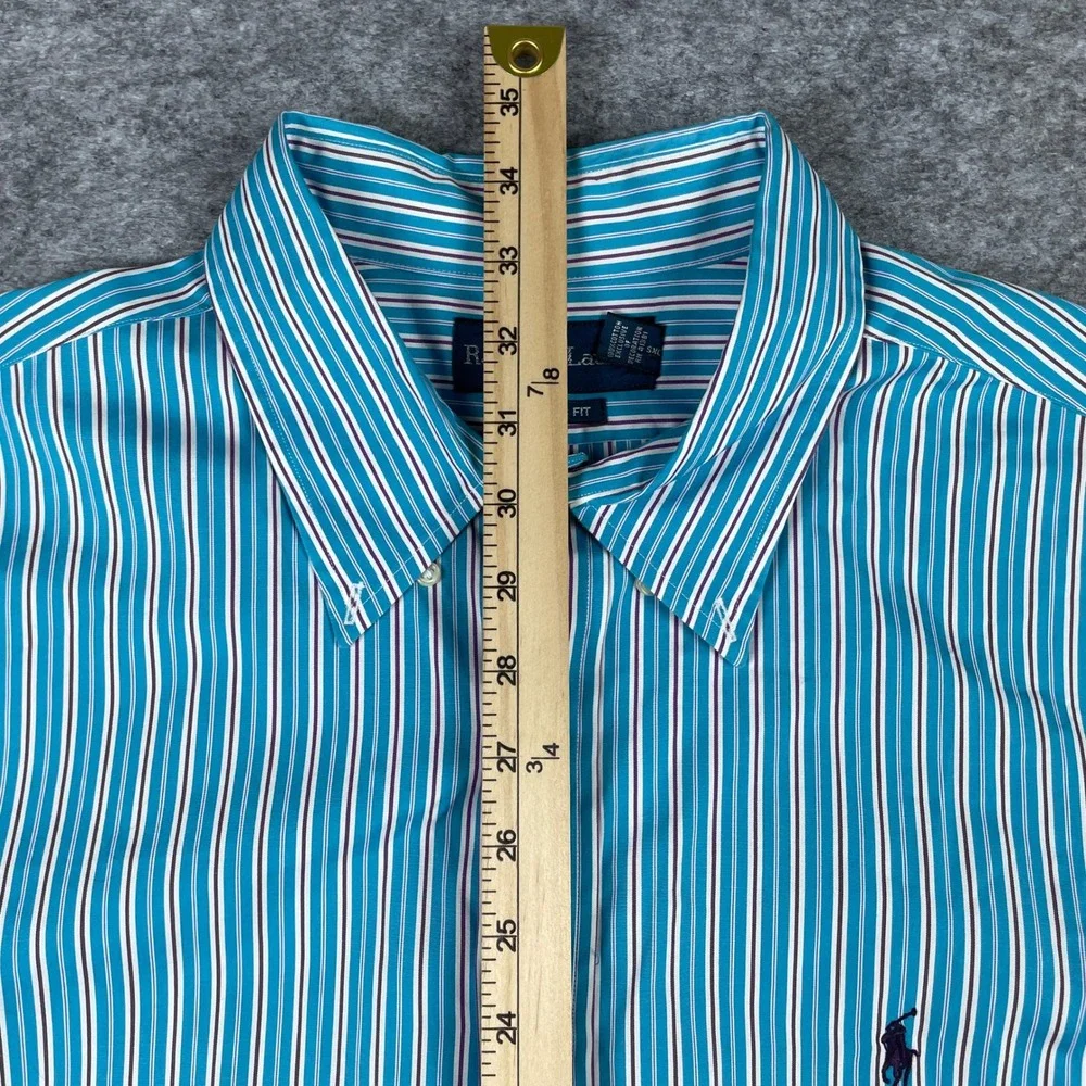 Ralph Lauren Shirt Mens XXL Teal Stripe Classic Fit Long Sleeve Preppy 90s